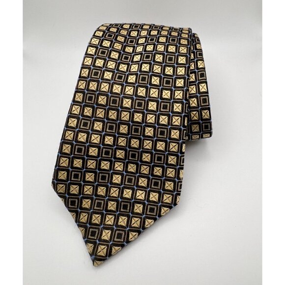 Sean John Micro Check Neck Tie Silk Black Gold Checkered Squares Blue Accents - Picture 7 of 7